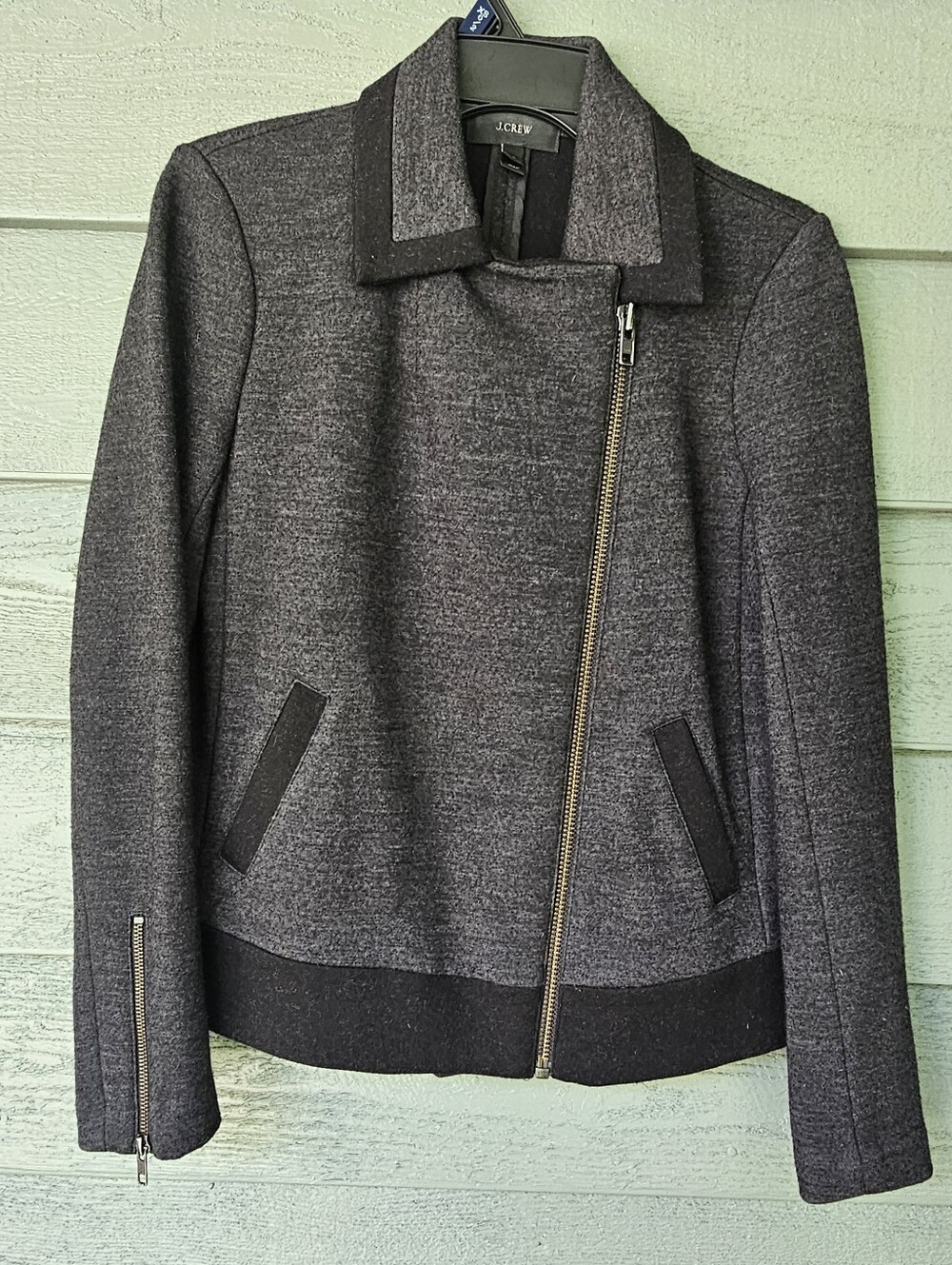 J. Crew Women's Charcoal Gray Wool Blend Full Zip Moto Jacket Size 4